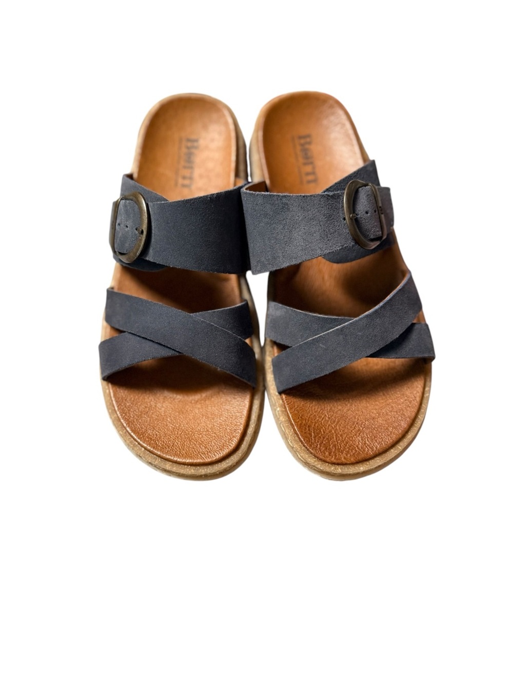 Born Leather Cross Strap Buckle Slide Sandals Blue Gray Size 8 - Picture 2 of 10